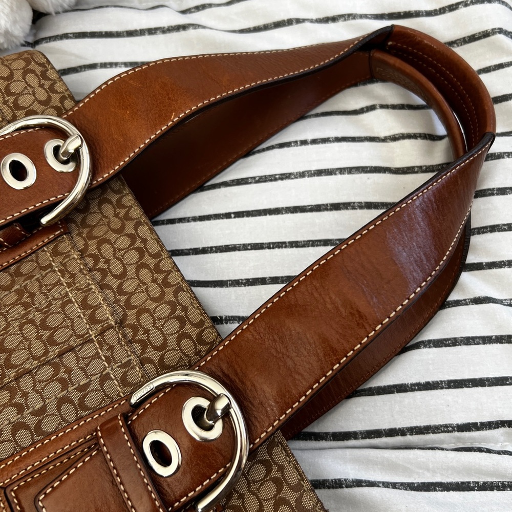 🤎 Coach Soho Mini Signature Tote Satchel  F12310 Brown Khaki Y2K Camel Leather - Picture 2 of 16